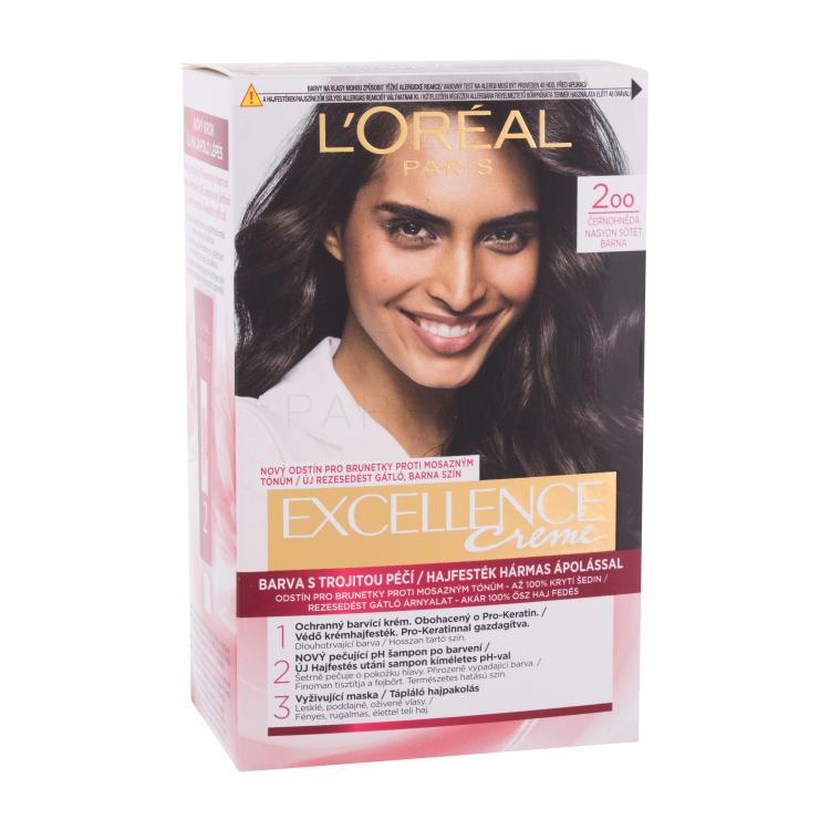 L&#039;Oréal Paris Excellence Creme Triple Protection Boja za kosu za žene 48 ml Nijansa 200 Black-Brown oštećena kutija