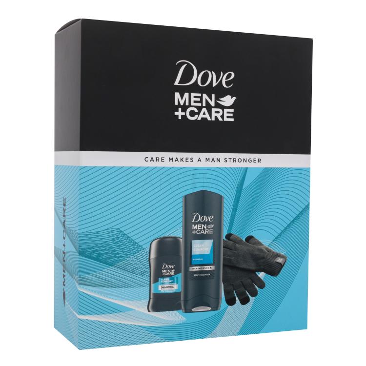 Dove Men + Care Care Makes A Man Stronger Poklon set gel za tuširanje Men+Care Clean Comfort 250 ml + antiperspirant Men+Care Clean Comfort 50 ml + rukavice