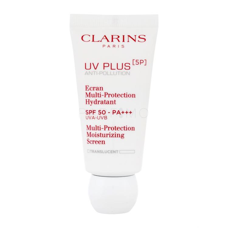 Clarins UV Plus 5P Multi-Protection Moisturizing Screen SPF50 Proizvod za zaštitu lica od sunca za žene 30 ml Nijansa Translucent tester