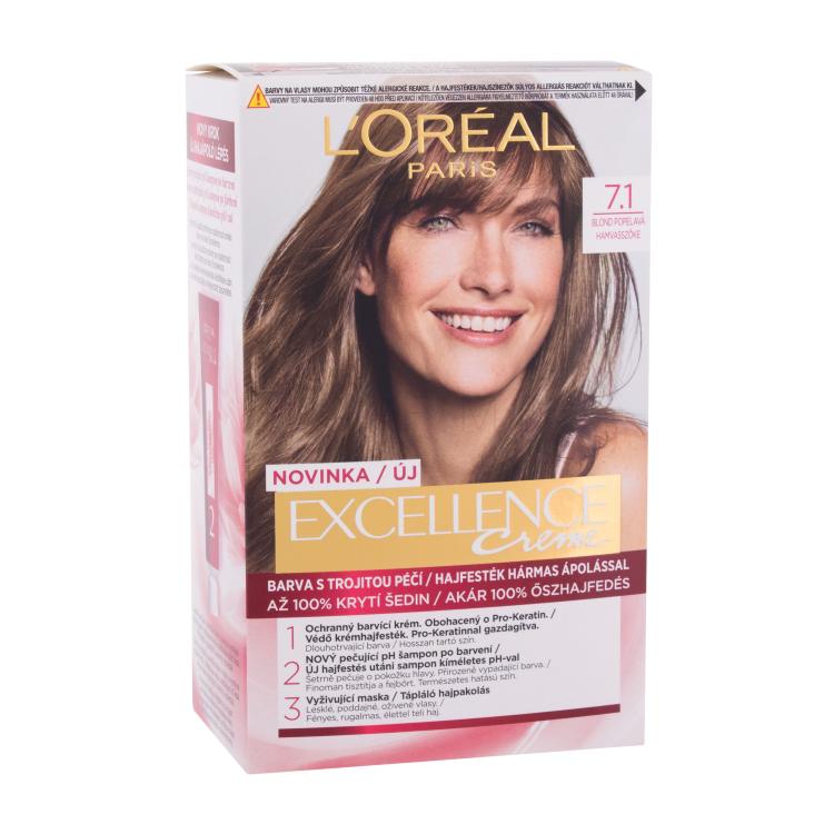 L&#039;Oréal Paris Excellence Creme Triple Protection Boja za kosu za žene 48 ml Nijansa 7,1 Natural Ash Blonde oštećena kutija