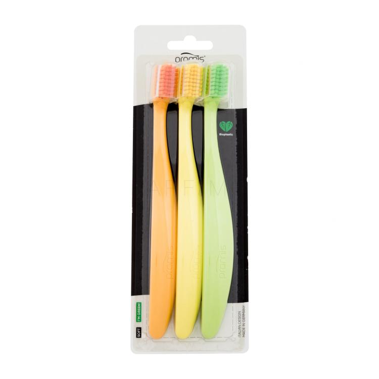 Promis Toothbrush Soft Zubna četkica 3 kom Nijansa Orange, Yellow, Green