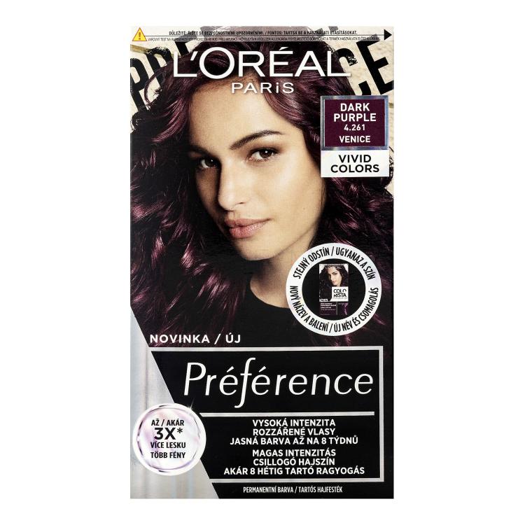 L&#039;Oréal Paris Préférence Vivid Colors Boja za kosu za žene 60 ml Nijansa 4,261 Dark Purple