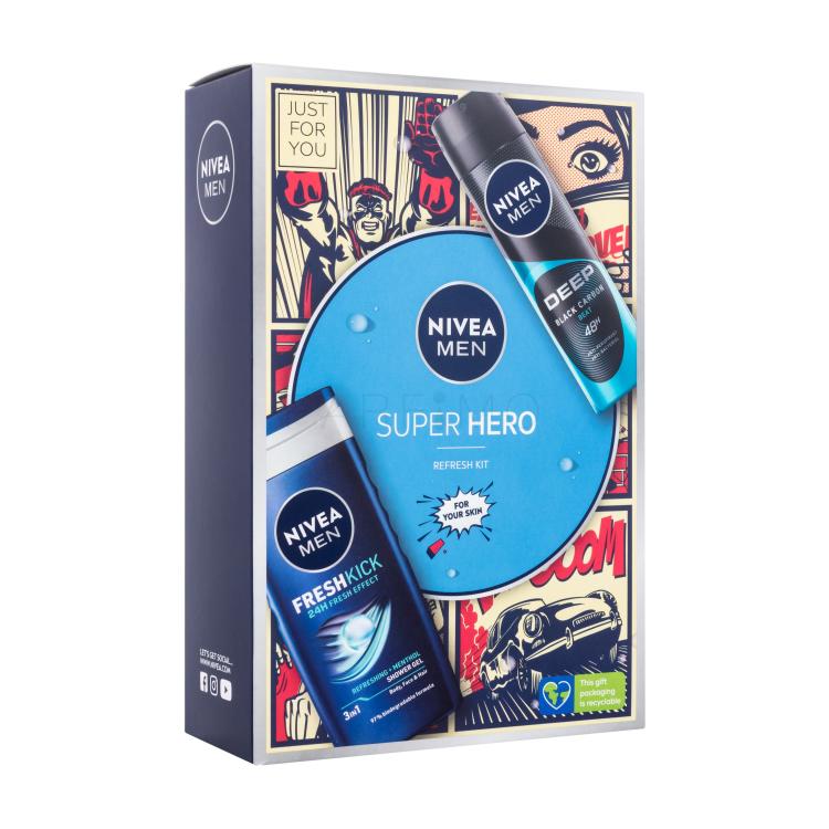 Nivea Men Super Hero Poklon set gel za tuširanje Men Fresh Kick 250 ml + antiperspirant Men Deep Beat 150 ml