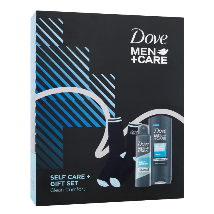 Dove Men + Care Self Care Gift Set Poklon set gel za tuširanje Men+Care Clean Comfort 250 ml + antiperspirant Men+Care Clean Comfort 150 ml + čarape