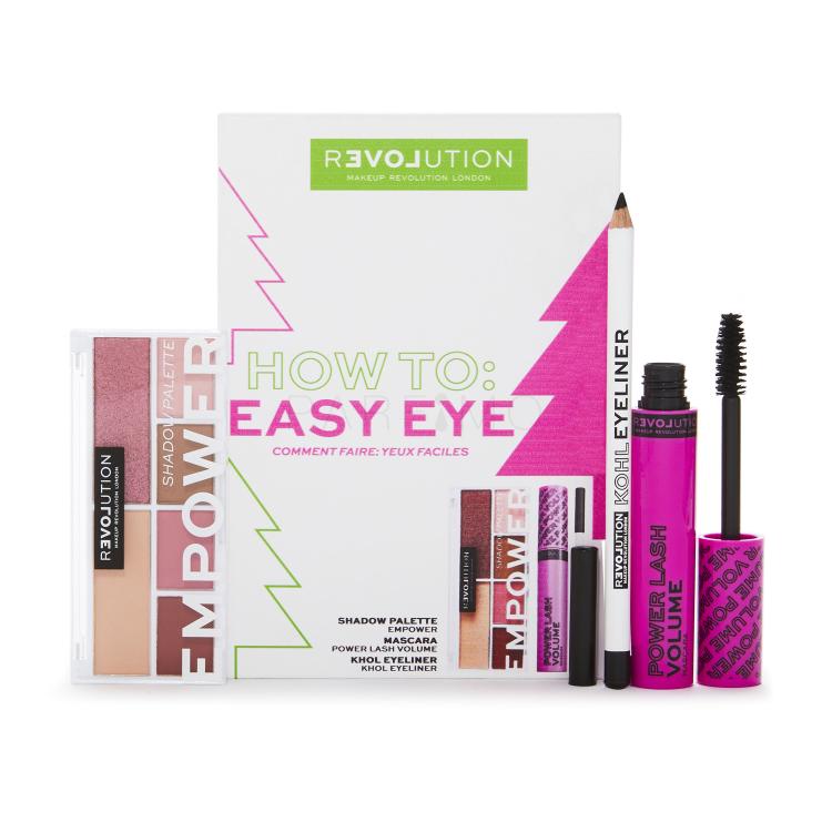 Revolution Relove How To: Easy Eye Poklon set maskara Power Lash Volume Mascara 7 ml + paleta sjenki Empower Shadow Palette 5,2 g + olovka za oči Khol Eyeliner 1,2 g crna