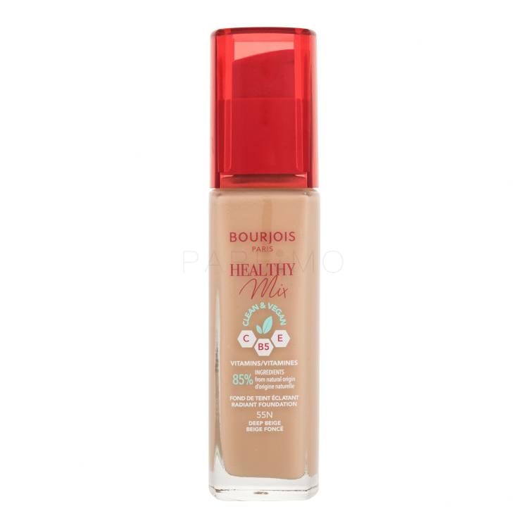 BOURJOIS Paris Healthy Mix Clean &amp; Vegan Radiant Foundation Puder za žene 30 ml Nijansa 55N Deep Beige