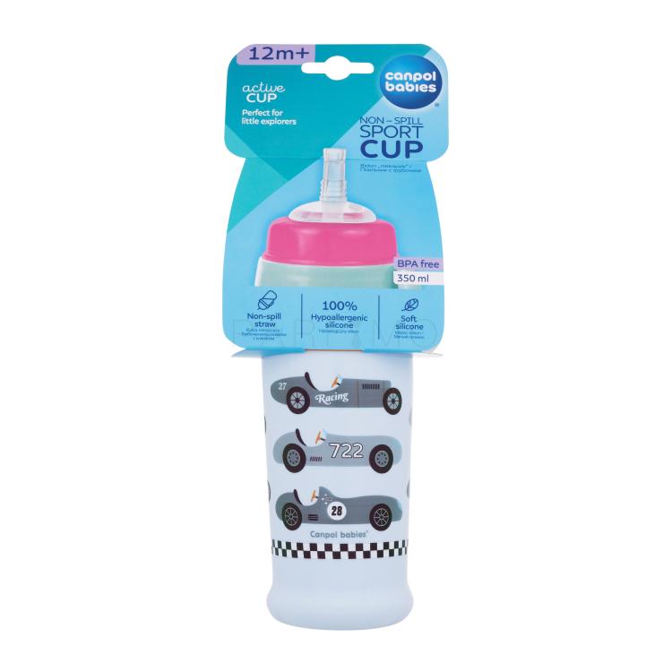 Canpol babies Active Cup Non-Spill Sport Cup Cars Blue Čašica za djecu 350 ml