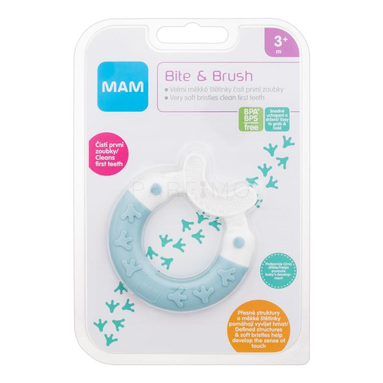 MAM Bite &amp; Brush Teether 3m+ Turquoise Zubna četkica za djecu 1 kom