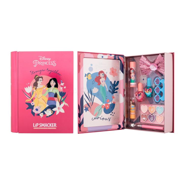 Lip Smacker Disney Princess Magic Book Tin Poklon set balzam za usne 3,4 g + krema za posvjetljivanje 6 x 0,25 g + lak za nokte 2 x 4,25 ml + ruž za usne 1,25 g + aplikator + kopča za kosu + odvajač za prste + limena kutija