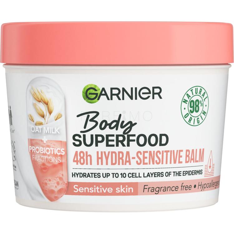 Garnier Body Superfood 48h Hydra-Sensitive Balm Oat Milk + Prebiotics Balzam za tijelo za žene 380 ml