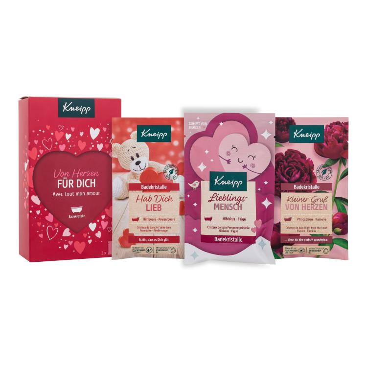 Kneipp For You Poklon set sol za kupanje Pozdrav od srca (Kleiner Gruß Von Herzen) 60 g + sol za kupanje Volim te (Hab Dich Lieb) 60 g + sol za kupanje Omiljena osoba (Lieblings Mensch) 60 g