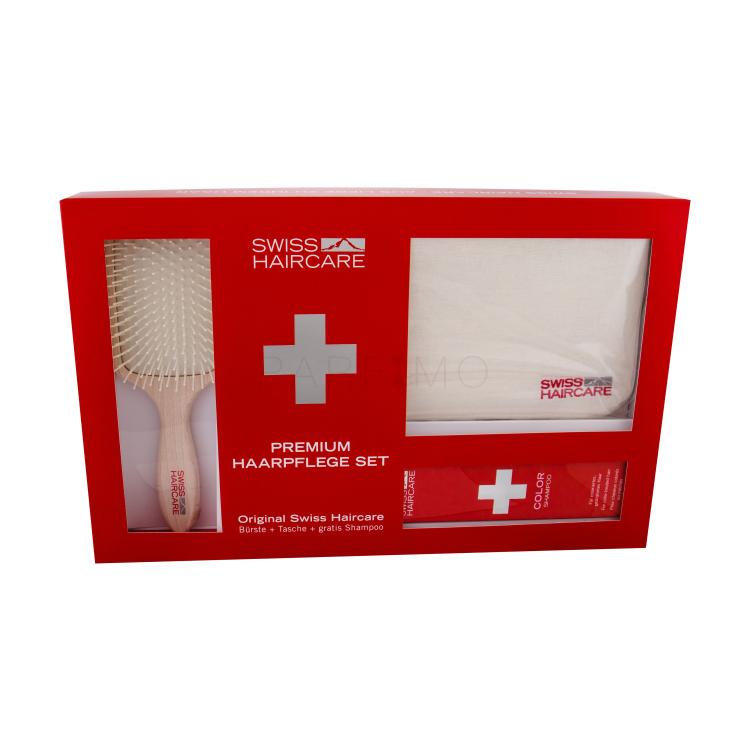 Swiss Haircare Premium Poklon set ravna četka za kosu Paddle Brush + šampon za obojenu kosu 200 ml + torbica