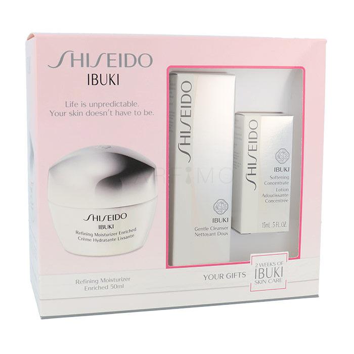 Shiseido Ibuki Poklon set krema za lice Refining Moisturizer Enriched 50 ml + pjena za čišćenje Gentle Cleanser 30 ml + umirujuća emulzija za lice Softening Concentrate 15 ml