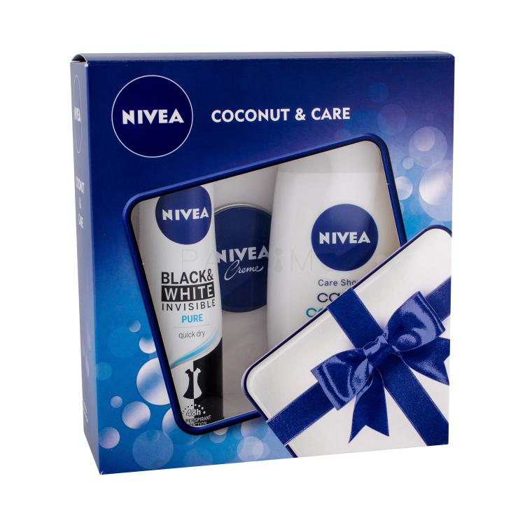 Nivea Care &amp; Coconut Poklon set krema za tijelo 250 ml + antiperspirant For Black &amp; White Pure 150 ml + krema za lice 30 ml