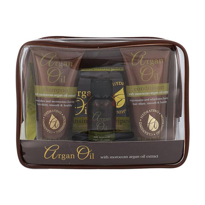 Xpel Argan Oil Poklon set šampon 50 ml + kondicionér 50 ml + vlasový olej 15 ml + čisticí ubrousky 15 ks