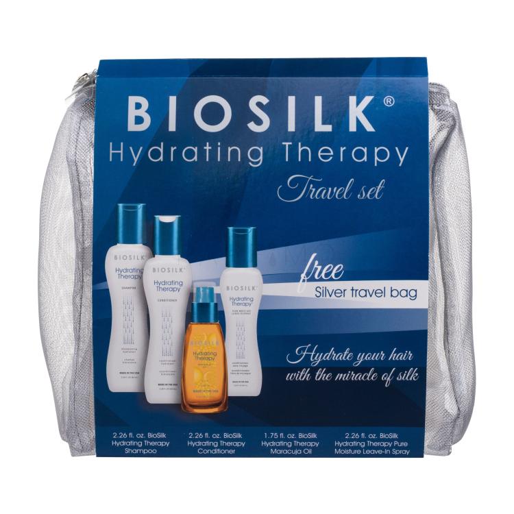 Farouk Systems Biosilk Hydrating Therapy Poklon set šampon 67 ml + balzam 67 ml + ulje za kosu 52 ml + balzam za kosu bez ispiranja 67 ml + kozmetička torbica