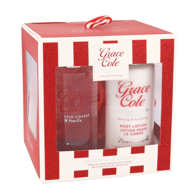Grace Cole Frosted Cherry &amp; Vanilla Poklon set gel za tuširanje Cleanse 100 ml + losion za tijelo Nourish 100 ml + spužvica za tuširanje